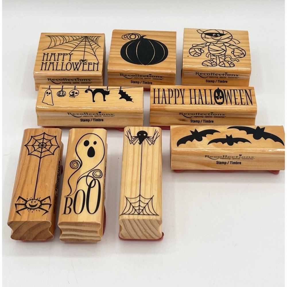 NOS Recollections Halloween Rubber Stamps Lot 9 Ghost Pumpkin Bat Spider Mummy